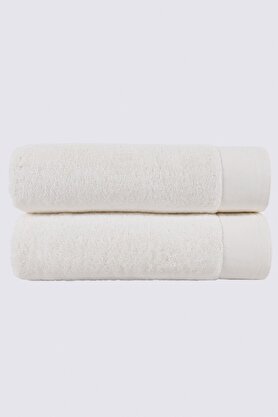  Pure Cotton 2'li Banyo Havlusu Seti %100 Organik Pamuk Bez Bordürlü Nakışlı Krem 76x142 Cm | Decoverse