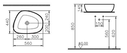 VitrA Outline 5991B401-0016 Asimetrik Lavabo, VitrA Clean, 56 cm, Mat Beyaz | Decoverse