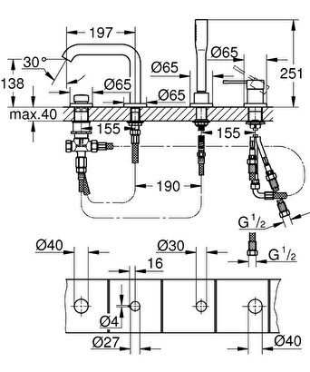  Grohe Essence 4 Delikli Küvet Bataryası - 19578001 | Decoverse