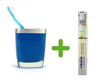  Gri Mavi Poliresin Diş Fırçalık Ve 1 Adet Diş Fırçası 8x4x11cm | Decoverse