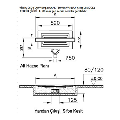 VitrA 59980478000 Eco-Flow V-Flow Dk100 50 Cm Duş Kanalı - Mat Krom Yandan | Decoverse
