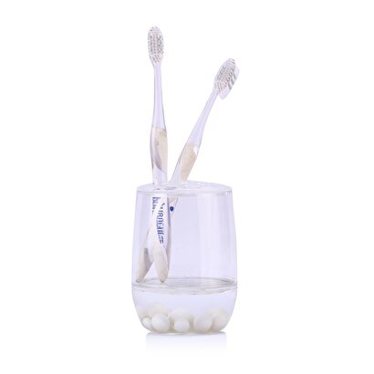 Diş Fırçalık Beyaz İncili Akrilik 8x8x11cm | Decoverse