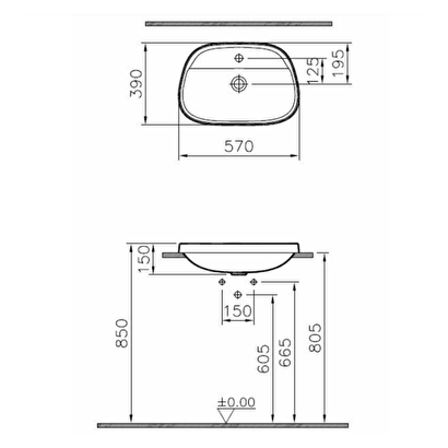 VitrA Frame Tezgahüstü lavabo 5696B483-0041 Tv shape - 55x39 cm - tek armatür delikli - su taşma deliksiz - Clean - mat siyah | Decoverse