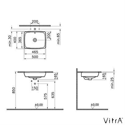 Vitra Metropole Tezgahaltı Dikdörtgen Lavabo Beyaz 47cm | Decoverse