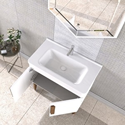  Pierre Cardin Anemon 80 Cm Banyo Dolabı Parlak Beyaz Ahşap Kulplu | Decoverse