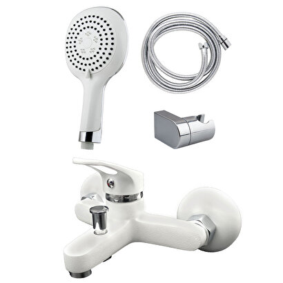  Cms Truva Beyaz Banyo Bataryası Beyaz Duş Seti Mafsallı Duş Seti Beyaz Banyo Duş Bataryası Duş Başlığı Seti | Decoverse