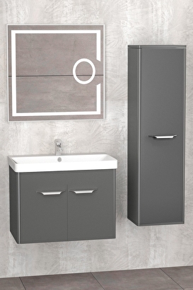 Mauna 80 Cm Banyo Dolabi Mercekli̇ Led Ayna - Antrasi̇t (boy Dolap Hari̇ç) | Decoverse