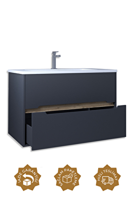  Teta Home Madrid 80cm Mdf Banyo Lavabolu Alt Dolap Antrasit Atlantik Çam | Decoverse