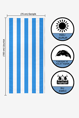  Çizgili Dijital Baskılı 75x150 Cm Plaj Havlusu Mavi̇ | Decoverse
