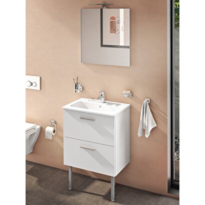 VitrA Banyo Mobilyası Seti ve Boy Dolabı, Parlak Beyaz, 60 cm, Çekmeceli, Ayaklı | Decoverse