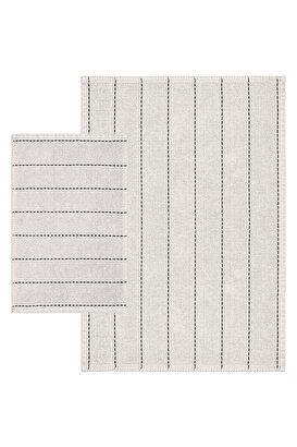 Basic Stripe Doğal Pamuklu 2'li Banyo Kilim Seti 60x100+50x60 Cm Ekru / Lacivert Çizgili | Decoverse