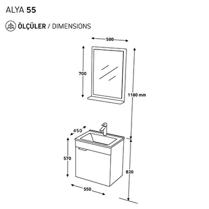  Biani Fix Arya 55 Cm Banyo Dolabı Renk Aybe Bej | Decoverse