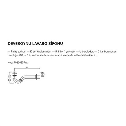Lavabo Sifonu Deve Boynu, Krom | Decoverse