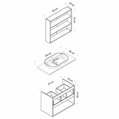  Nika Banyo Dolabı 100cm Beyaz Antrasit | Decoverse