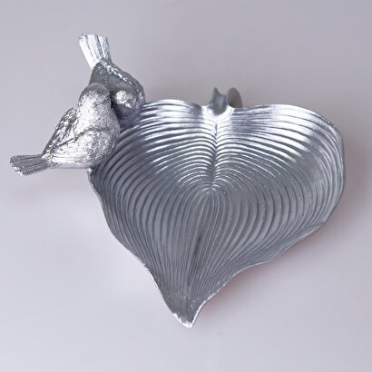 Dekoratif Kuşlu Tabak Gümüş | Decoverse