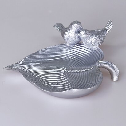 Dekoratif Kuşlu Tabak Gümüş | Decoverse