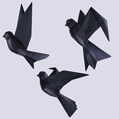 Mouette 3'lü Dekoratif Kuş Siyah | Decoverse
