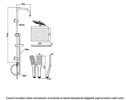 Creavit Sh630 Siyah Yağmurlama Robot Tepe Duş Başlığı Seti Duş Takımı | Decoverse
