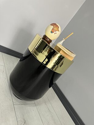Dekoratif Gold Darbuka Parlak Siyah Sehpa 70cm | Decoverse