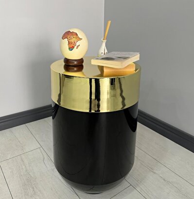  Dekoratif Gold Darbuka Parlak Siyah Sehpa 60cm | Decoverse