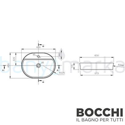 Bocchi Slim Line Oval 60x45 cm Parlak Beyaz | Decoverse