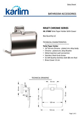  Karlim® Ml 37088-k Milet Krom Geniş Kapaklı Tuvalet Kağıtlık 12 Cm | Decoverse