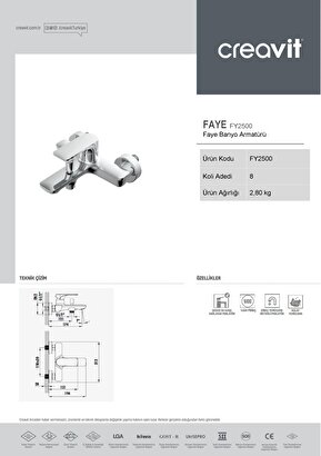 Creavit Fy2500 Faye Lüx Banyo Bataryası Armatürü Orji̇nal Ürün | Decoverse