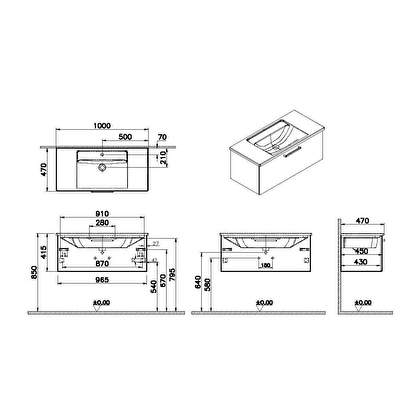 Vitra Root Flat 100 Cm Meşe Çekmeceli Banyo Dolabı Alt Modül Lavabo | Decoverse