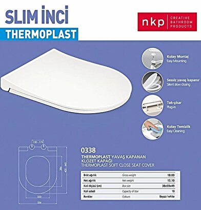  Nkp İnci Slim Thermoplast Yavaş Kapanan Amortisörlü Klozet Kapağı | Decoverse