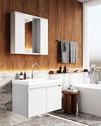 Karen Banyo Koza Banyo Dolabı Seti, 80 Cm Beyaz, Lavabo Dahil,lavabolu | Decoverse