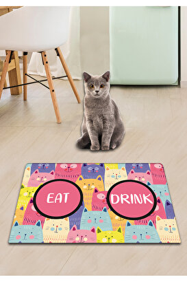  Cats Renkli Kedi Köpek Mama Eğitim Paspası Ve Beslenme Altlığı | Decoverse