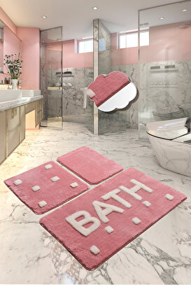  Bath Pembe 3 Lu Set Yıkanabilir Klozet Takımı Banyo Halısı Paspas | Decoverse