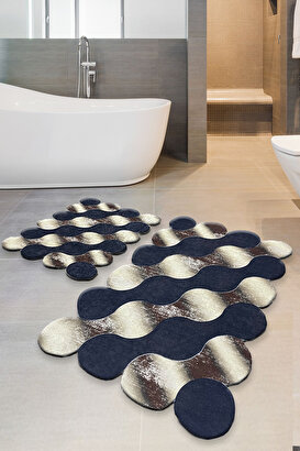  Circle Gold 2 Li Set Banyo Halısı Djt Yıkanabilir Kaymaz Taban  Paspas Klozet Takımı | Decoverse