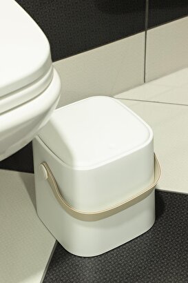 İronika Deri Saplı İç Kovalı Click Kapaklı Mutfak Banyo Tuvalet Çöp Kovası 4 Lt Çöp Kutusu Beyaz | Decoverse