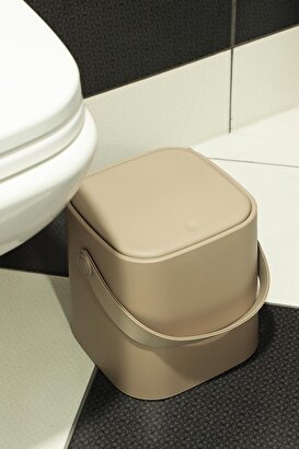 İronika Deri Saplı İç Kovalı Click Kapaklı Mutfak Banyo Tuvalet Çöp Kovası 4 Lt Çöp Kutusu Kahve | Decoverse