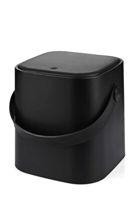 İronika Deri Saplı İç Kovalı Click Kapaklı Mutfak Banyo Tuvalet Çöp Kovası 4 Lt Çöp Kutusu Siyah | Decoverse