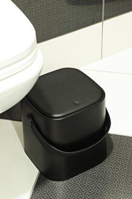 İronika Click Kapaklı Banyo Tuvalet Çöp Kovası Silikon Tuvalet Fırçası 2'li Banyo Seti Siyah | Decoverse