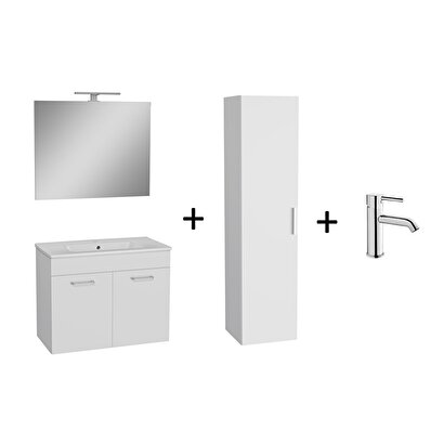  Vitra Banyo Mobilyası Seti, Parlak Beyaz, 80 Cm, Kapaklı | Decoverse