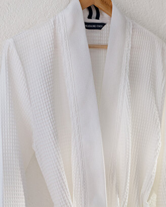  Marty Kimono Unisex %100 Pamuk Bornoz/Terlik Seti - Yat Koleksiyon - Beyaz | Decoverse
