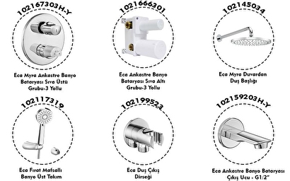  Eca Myra Ankastre Banyo Bataryası Duşlu 6 Parça Set Eca.ankset.bd303 | Decoverse