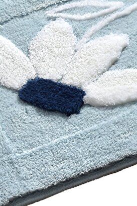  Daisy Mavi 3 Lu Set Klozet Takımı, Banyo Paspas Seti Halısı | Decoverse