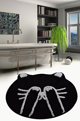 Shy Cat Siyah Çap  Klozet Takımı, Banyo Paspas Seti Halısı | Decoverse