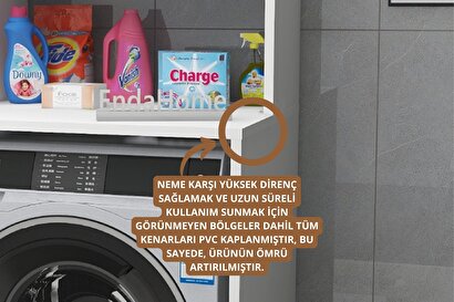  Çamaşır Makinesi Dolabı 3 Raflı Kapaklı Banyo Dolabı Çam - Beyaz | Decoverse