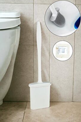  İronika Click Kapaklı Banyo Tuvalet Çöp Kovası Silikon Tuvalet Fırçası 2'li Banyo Seti Beyaz | Decoverse