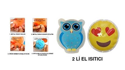 Kalp Emoji Mavi Baykuş Cep Sobası,el Isıtıcı,2 Adet Sıcak Su Torbası Pvc 9cm | Decoverse