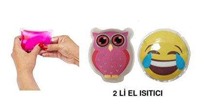 Gülen Emoji Pembe Baykuş Cep Sobası,el Isıtıcı,2 Adet Sıcak Su Torbası Pvc 9cm | Decoverse