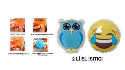 Gülen Emoji Mavi Baykuş Cep Sobası,el Isıtıcı,2 Adet Sıcak Su Torbası Pvc 9cm | Decoverse