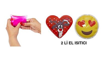 Kalp Emoji Kırmızı Geyik Cep Sobası,el Isıtıcı,2 Adet Sıcak Su Torbası Pvc 9cm | Decoverse