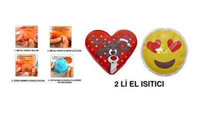 Kalp Emoji Kırmızı Geyik Cep Sobası,el Isıtıcı,2 Adet Sıcak Su Torbası Pvc 9cm | Decoverse