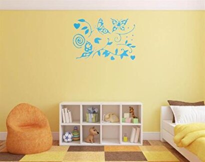 Duvar Süsü (sticker) Mavi Kelebekli Şeffaf Filmli Pvc 48x33x0,5cm | Decoverse